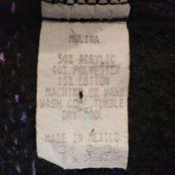 Molina Baja Mexican Blanket Hoodie Blue Purple Small Drug Rug - Picture 5 of 6